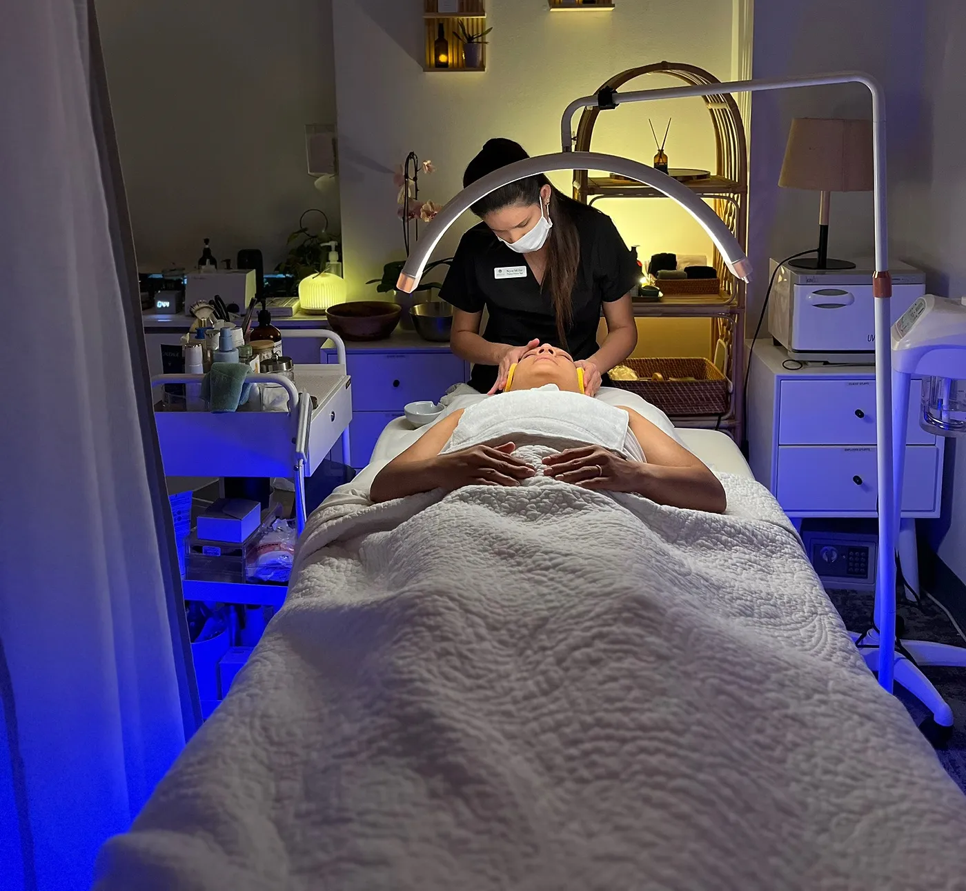 A facial under the LED arch in our studio